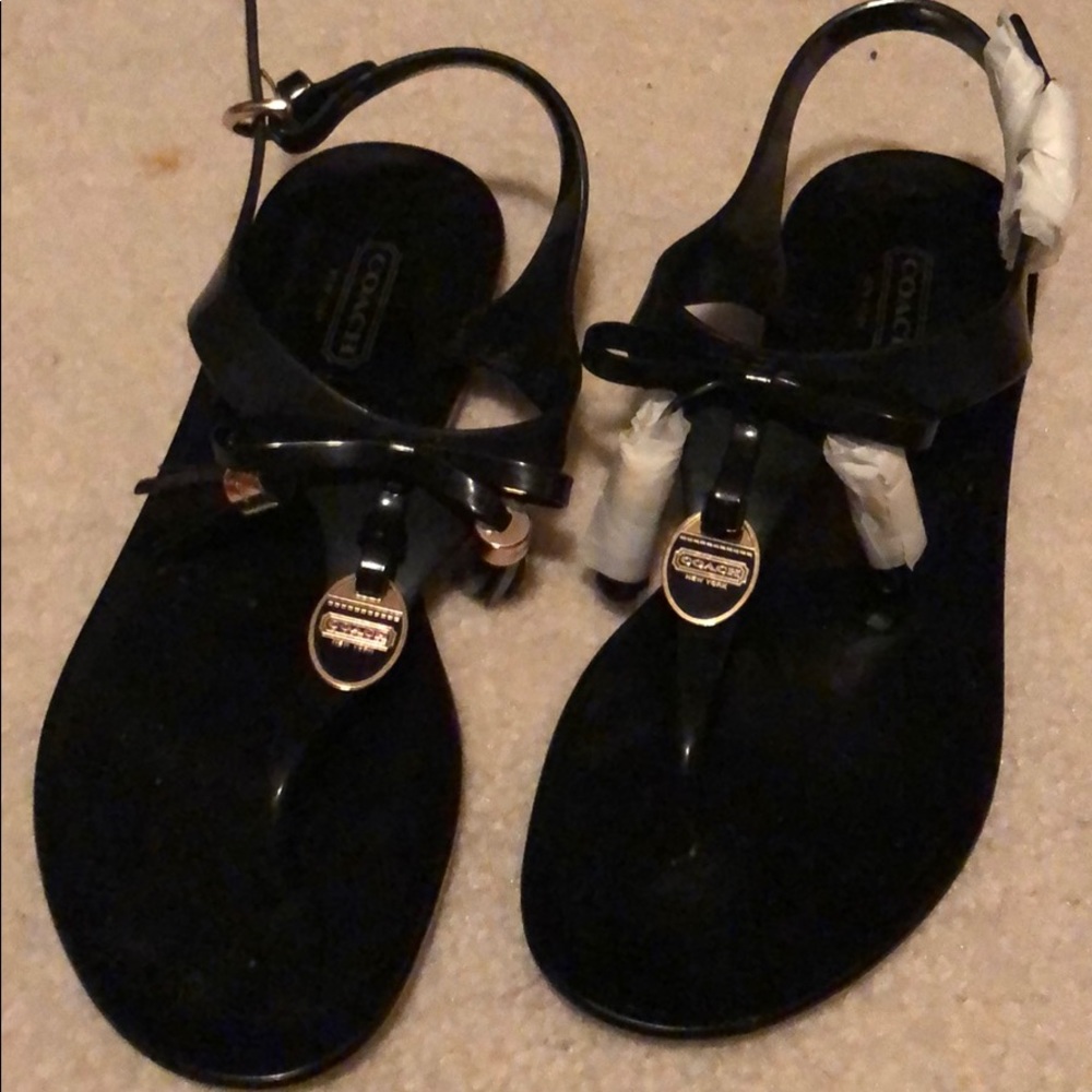 Coach black plastic sandals